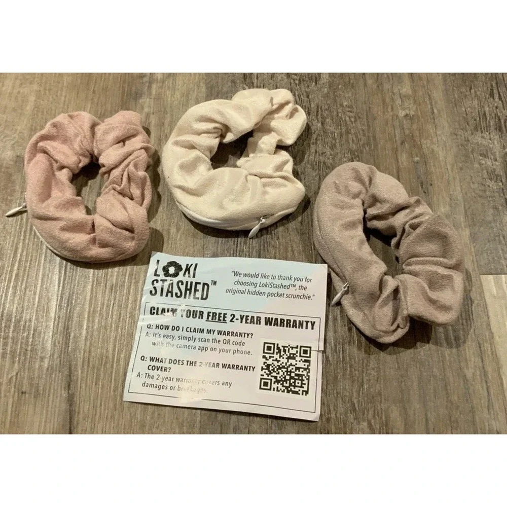 Loki Stashed 3pk Zipper Pocket Velvet‎ Hair Ties Cloth